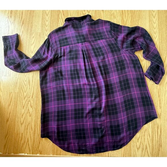 Womens Purple Black Plaid Shirt Size 2X Button Down Long Sleeve Indie Plaidcore - Picture 3 of 8